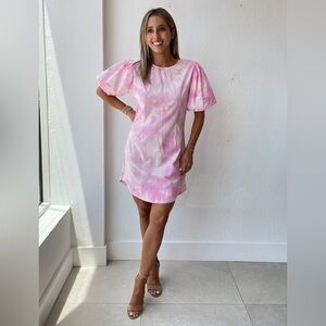 Talulah Dazed Tie Dye Puff Sleeve Mini Dress, Pink, NWT